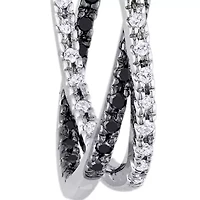 Black and White Diamond Hoop Earrings in Sterling Silver