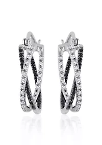 Black and White Diamond Hoop Earrings in Sterling Silver