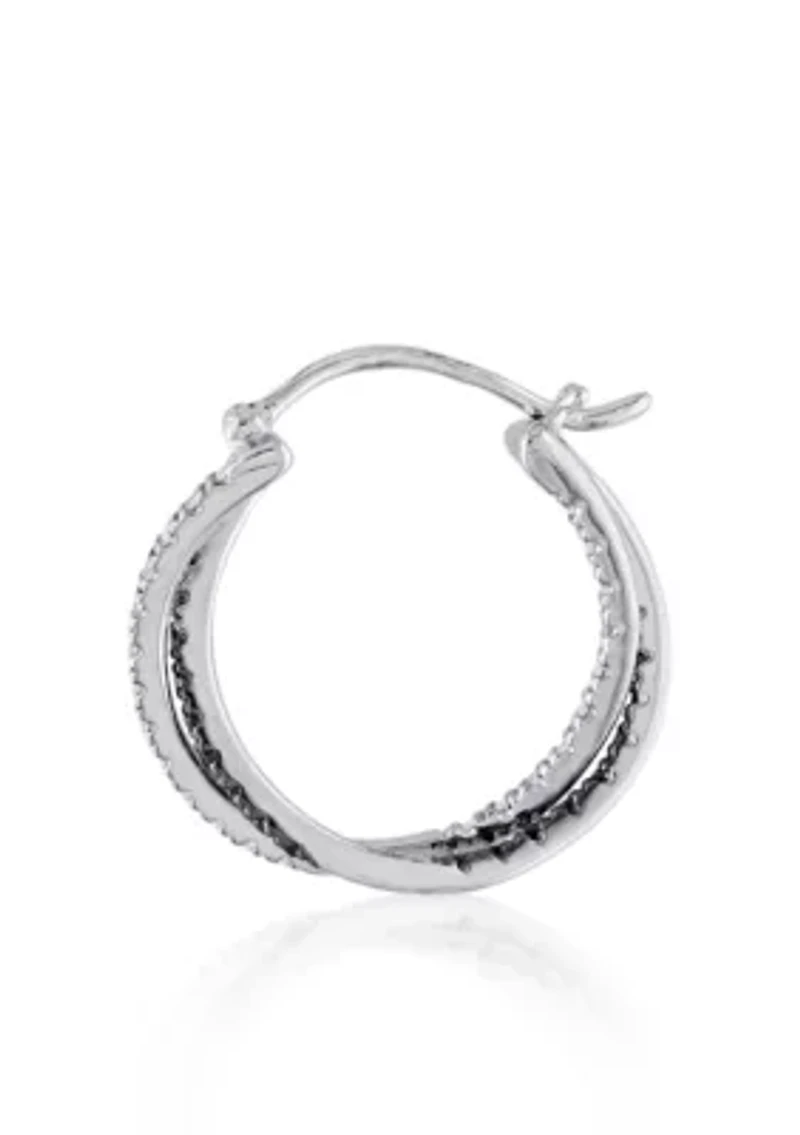 Black and White Diamond Hoop Earrings in Sterling Silver