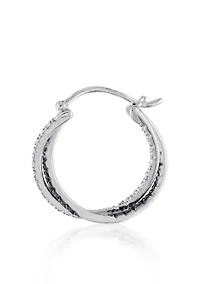 Black and White Diamond Hoop Earrings in Sterling Silver