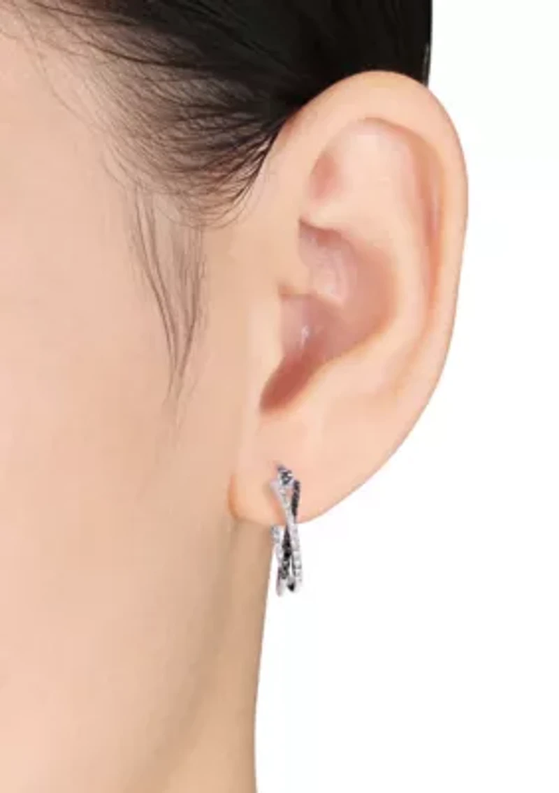 Black and White Diamond Hoop Earrings in Sterling Silver