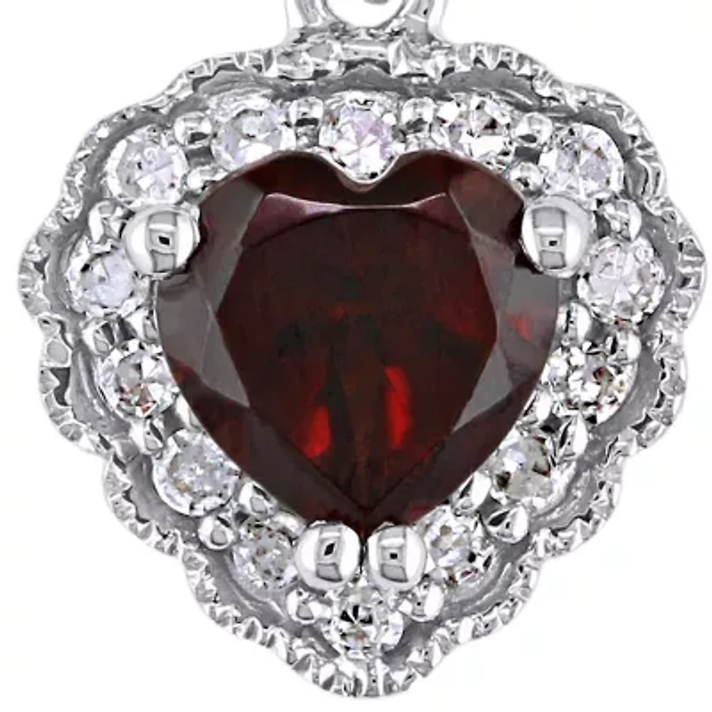 10k White Gold Garnet and Diamond Heart Pendant