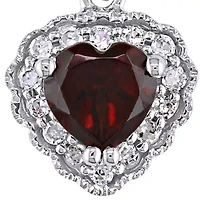10k White Gold Garnet and Diamond Heart Pendant