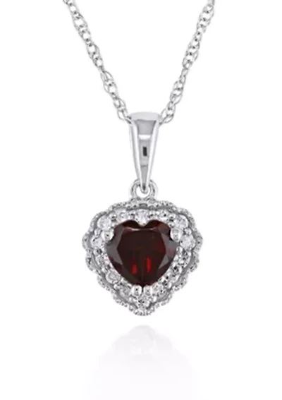 10k White Gold Garnet and Diamond Heart Pendant