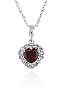 10k White Gold Garnet and Diamond Heart Pendant