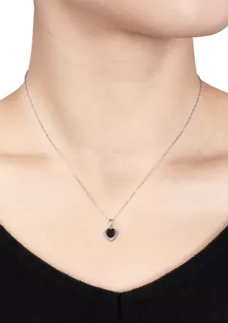 10k White Gold Garnet and Diamond Heart Pendant