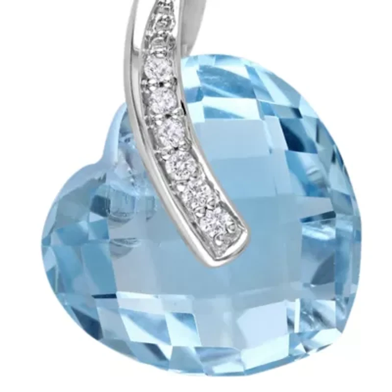 10k White Gold Blue Topaz Heart Pendant