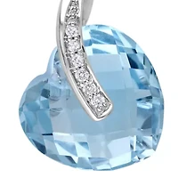 10k White Gold Blue Topaz Heart Pendant