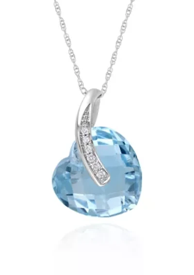10k White Gold Blue Topaz Heart Pendant