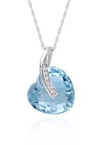 10k White Gold Blue Topaz Heart Pendant