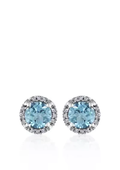 10k White Gold Blue Topaz Stud Earrings