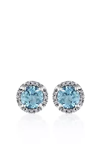 10k White Gold Blue Topaz Stud Earrings