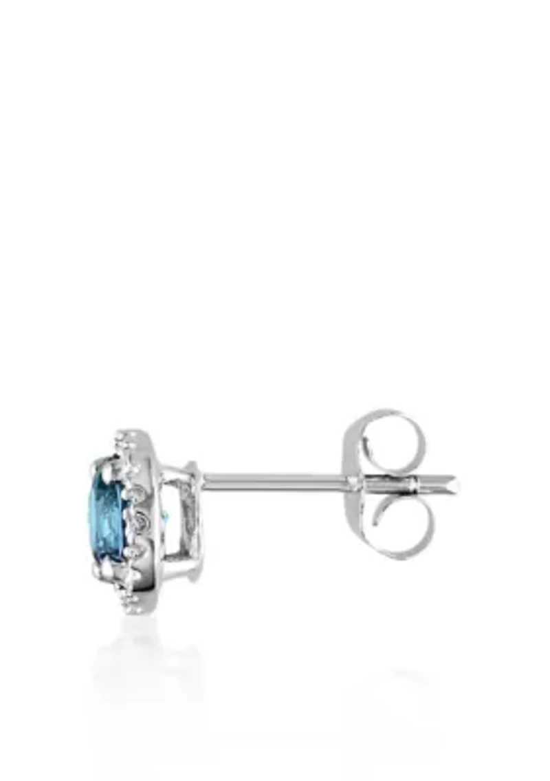 10k White Gold Blue Topaz Stud Earrings