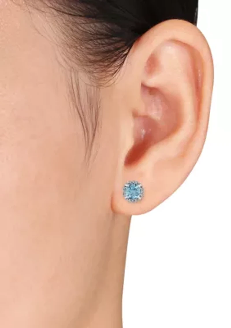 10k White Gold Blue Topaz Stud Earrings