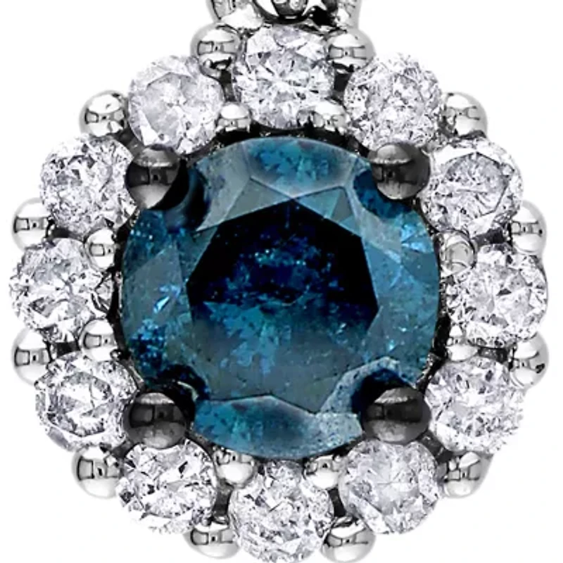 Blue and White Diamond Pendant in 14k White Gold