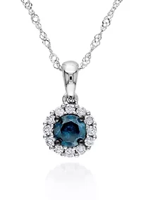 Blue and White Diamond Pendant in 14k White Gold