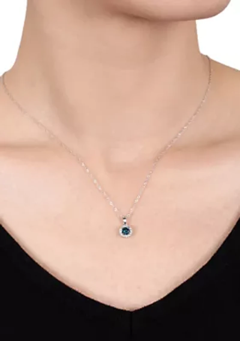 Blue and White Diamond Pendant in 14k White Gold