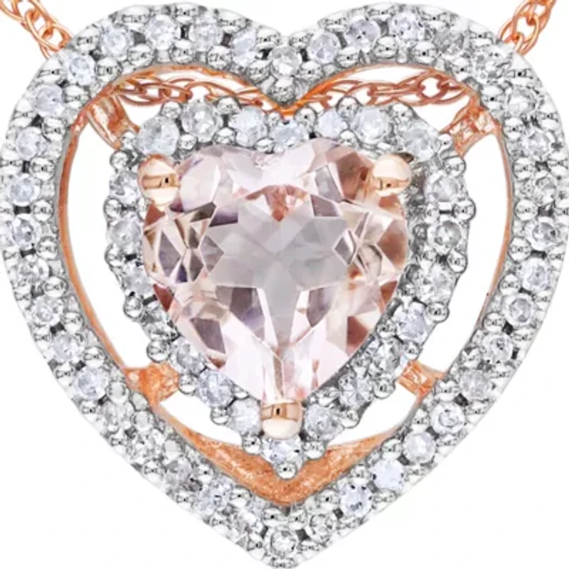 10k Rose Gold Morganite and Diamond Heart Pendant