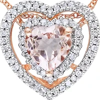 10k Rose Gold Morganite and Diamond Heart Pendant