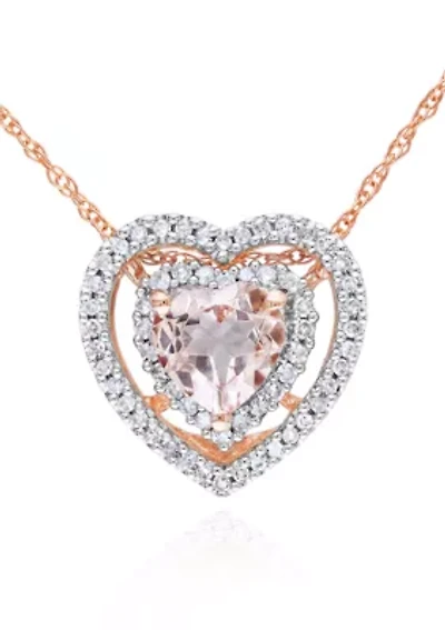 10k Rose Gold Morganite and Diamond Heart Pendant