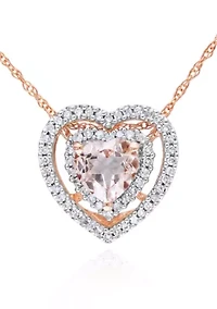 10k Rose Gold Morganite and Diamond Heart Pendant