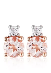 10k Rose Gold Morganite and Diamond Stud Earrings