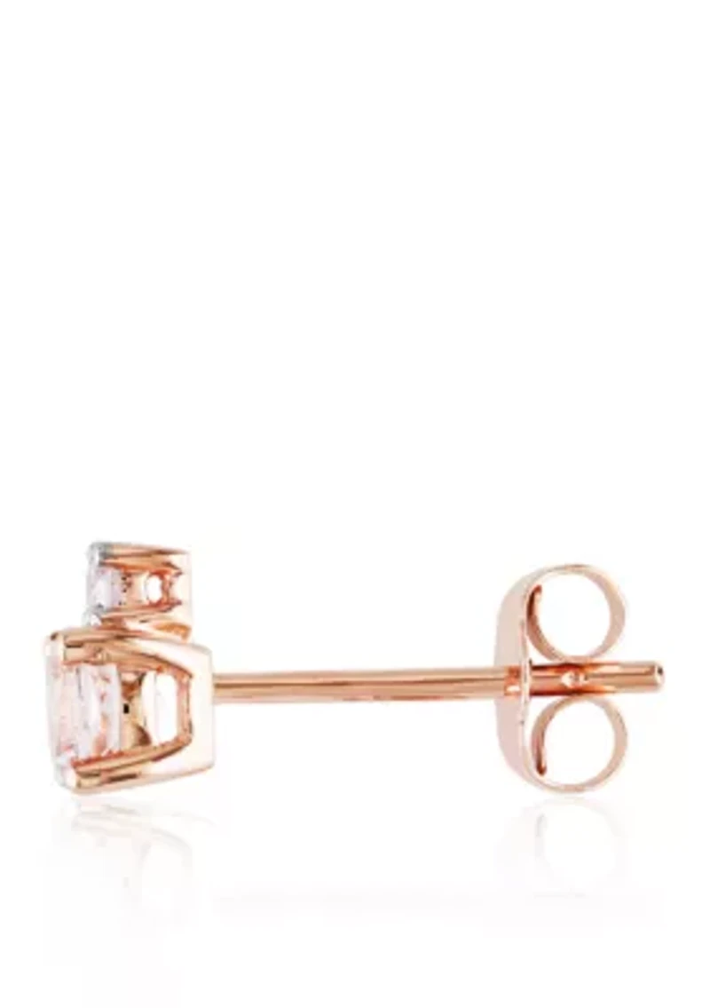 10k Rose Gold Morganite and Diamond Stud Earrings