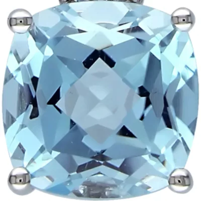 10k White Gold Blue Topaz and Diamond Pendant