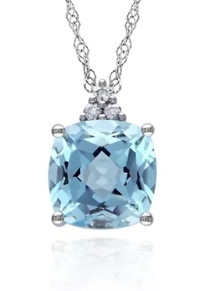 10k White Gold Blue Topaz and Diamond Pendant
