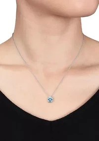 10k White Gold Blue Topaz and Diamond Pendant