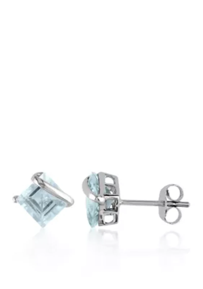 10k White Gold Aquamarine Stud Earrings