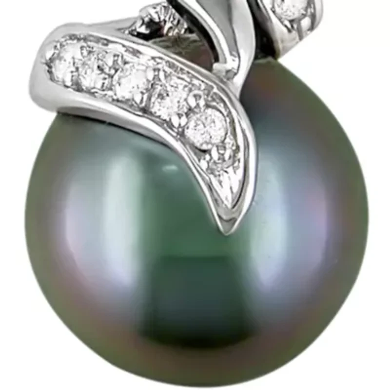 10k White Gold Black Tahitian Pearl and Diamond Pendant