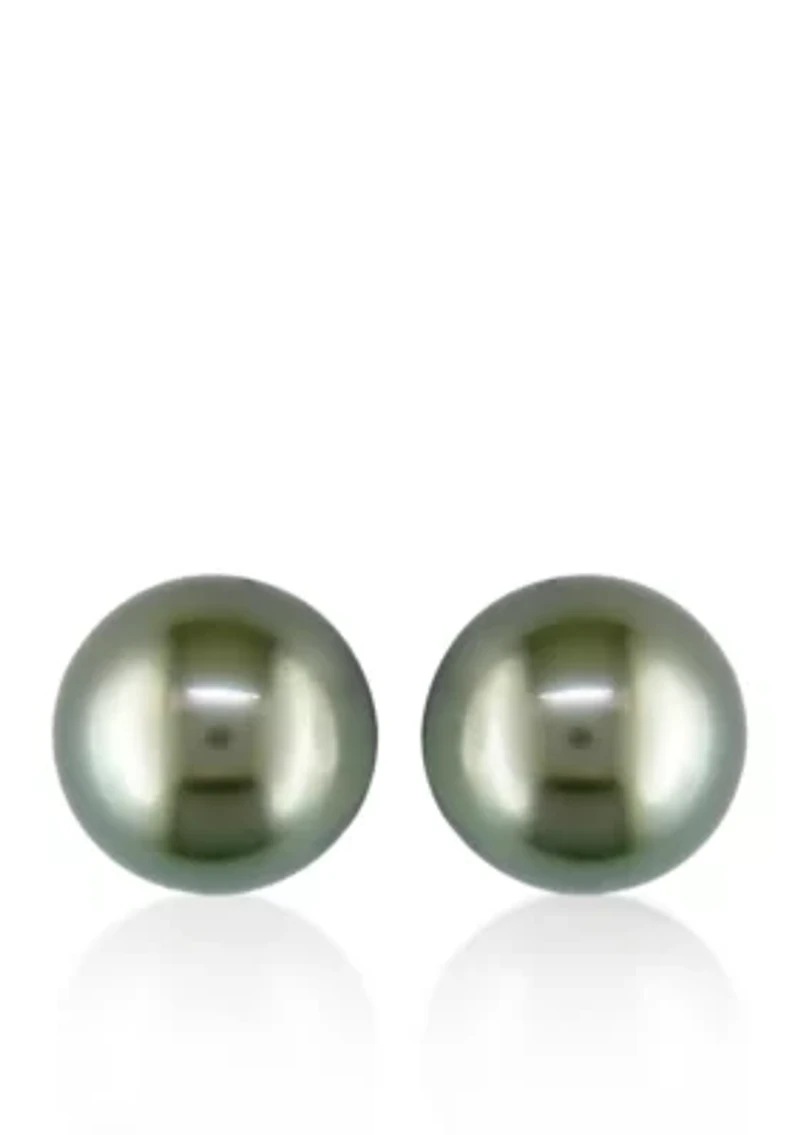 14k White Gold Black Tahitian Pearl Stud Earrings
