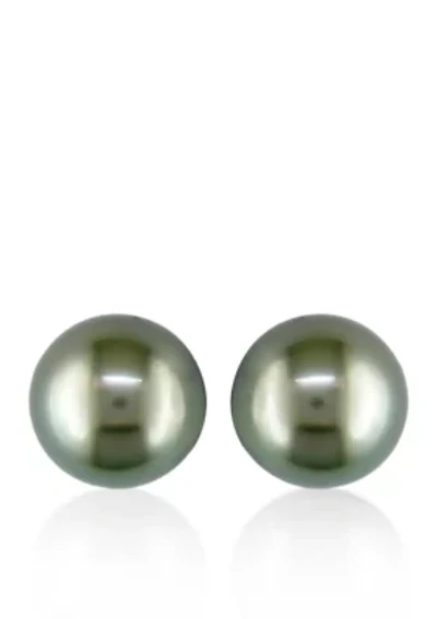 14k White Gold Black Tahitian Pearl Stud Earrings