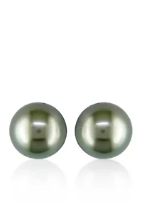 14k White Gold Black Tahitian Pearl Stud Earrings