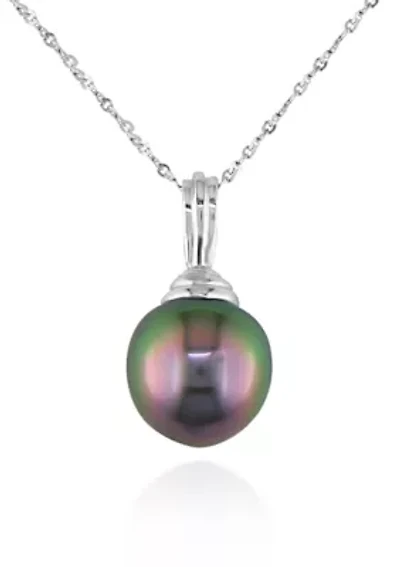 14k White Gold Black Tahitian Pearl Pendant