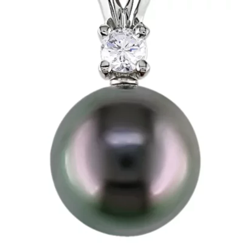 14k White Gold Black Tahitian Pearl and Diamond Pendant