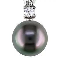 14k White Gold Black Tahitian Pearl and Diamond Pendant