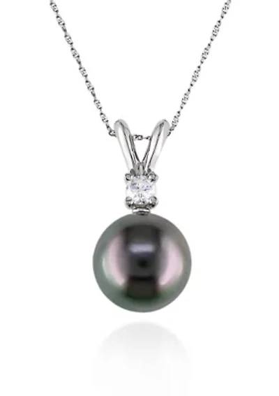 14k White Gold Black Tahitian Pearl and Diamond Pendant