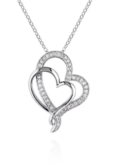 Diamond Two Heart Pendant in Sterling Silver