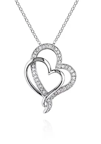 Diamond Two Heart Pendant in Sterling Silver