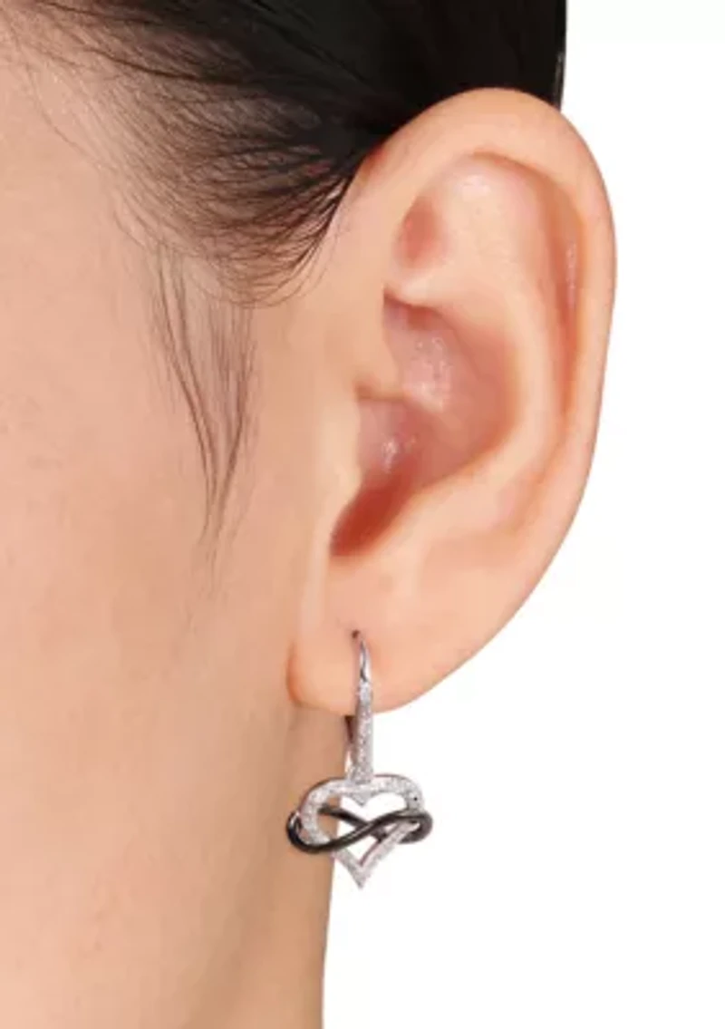 Diamond Heart Infinity Earrings in Sterling Silver