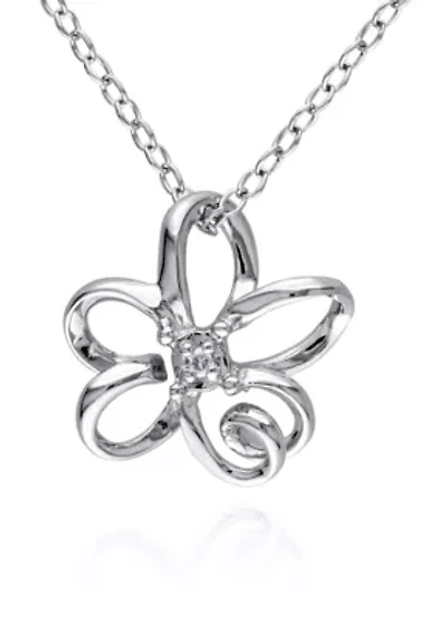 Diamond Flower Pendant in Sterling Silver