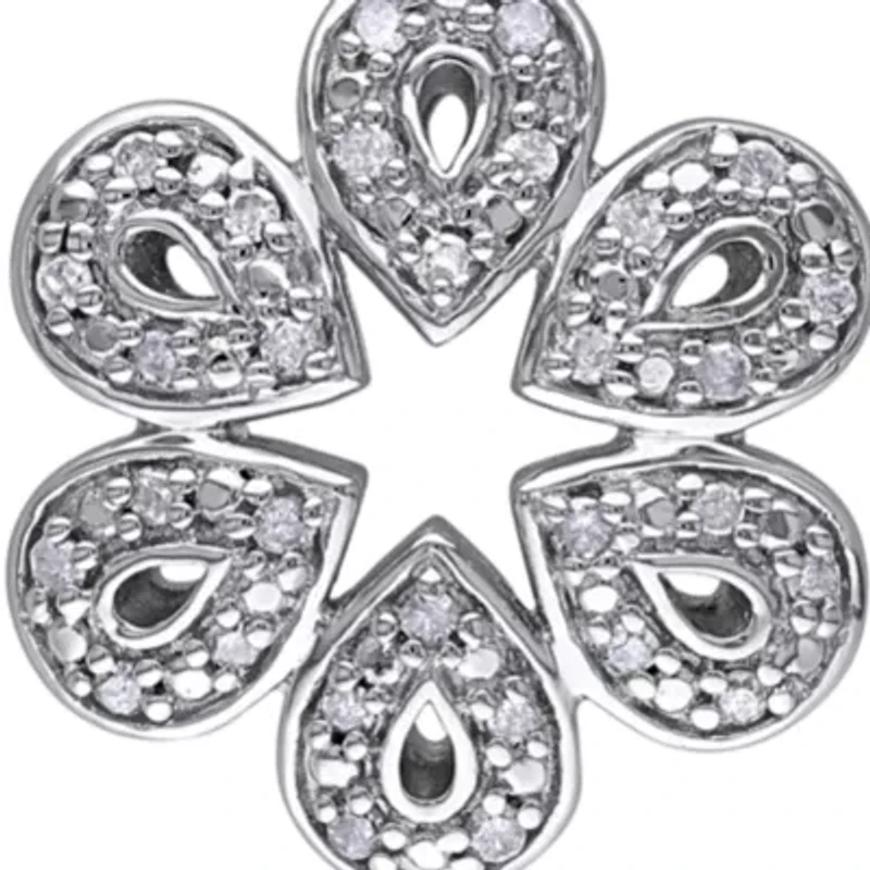 Diamond Flower Pendant in Sterling Silver