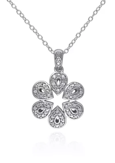 Diamond Flower Pendant in Sterling Silver