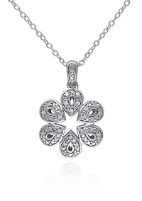 Diamond Flower Pendant in Sterling Silver