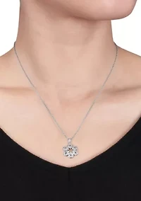 Diamond Flower Pendant in Sterling Silver