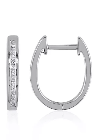 Diamond Oval Hoop Earrings in Sterling Silver