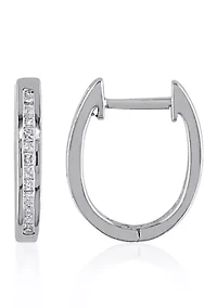 Diamond Oval Hoop Earrings in Sterling Silver