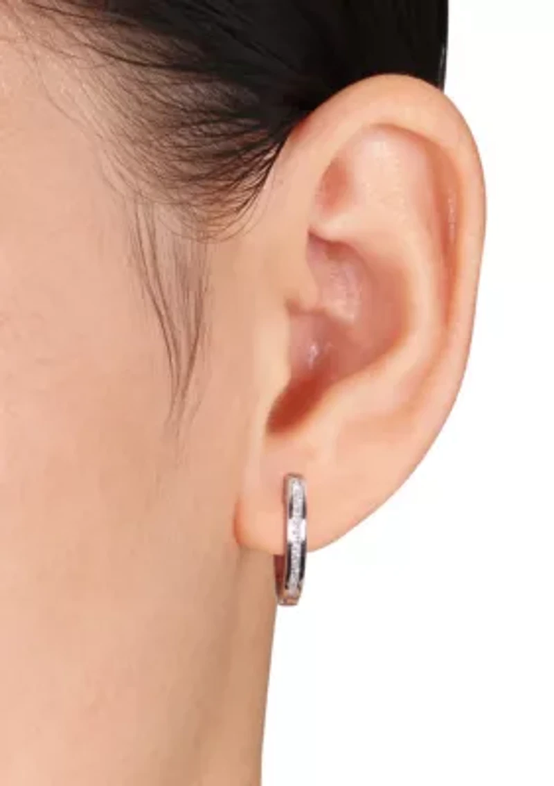 Diamond Oval Hoop Earrings in Sterling Silver